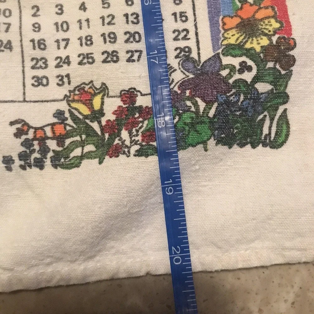 1984 Kitchen Calendar Tea Towel Rainbow Floral Wall Hanging Granny Core MCM